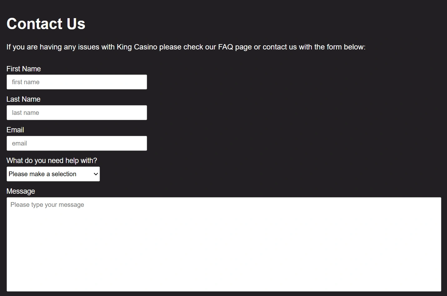 How to contact King Casino support